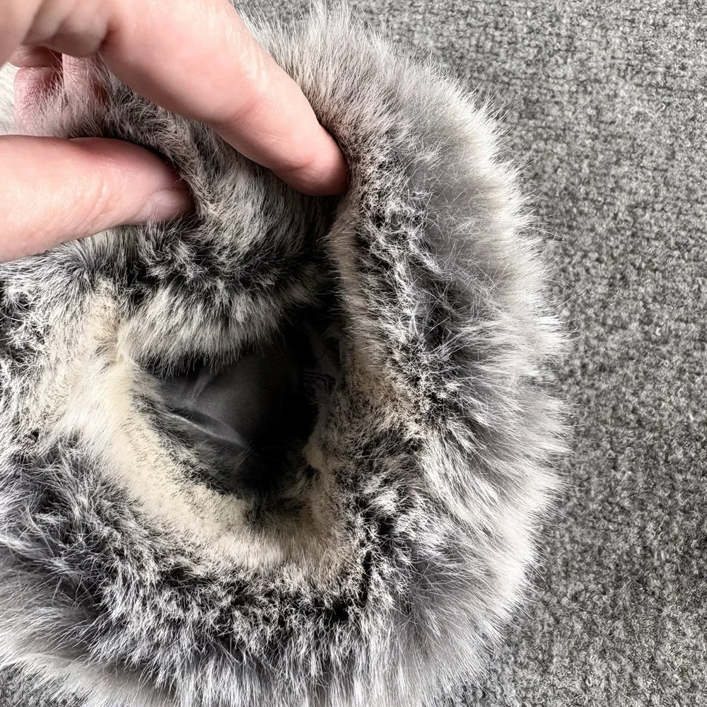 Gray Faux Fur Wine Bottle Gift Bag Satin Ribbon Tie Holiday Bottle Cover Luxe